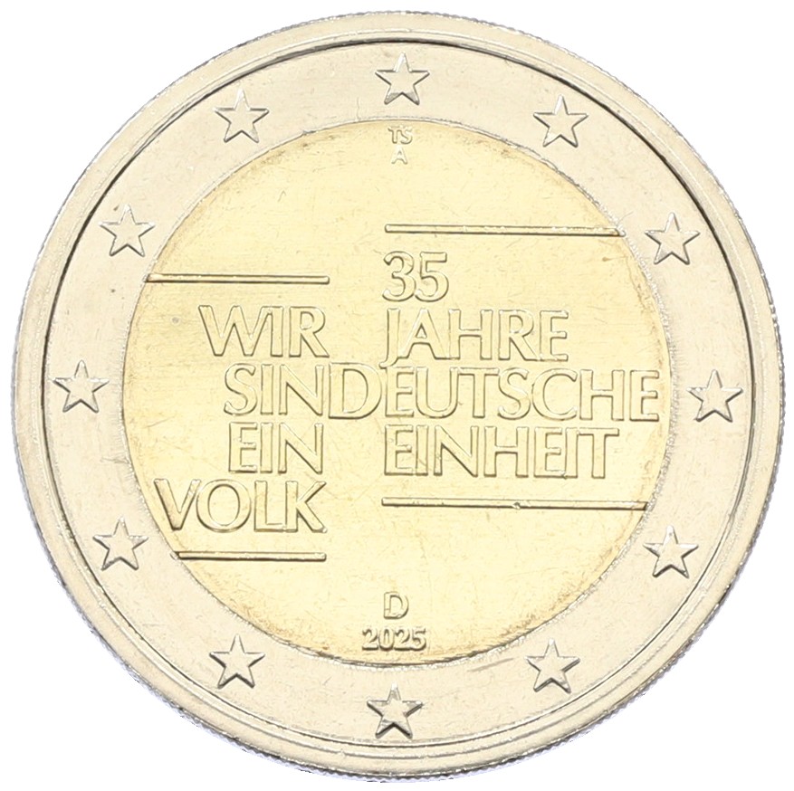 2 евро 2025 года A Германия «35 лет объединению Германии» — Фото №1