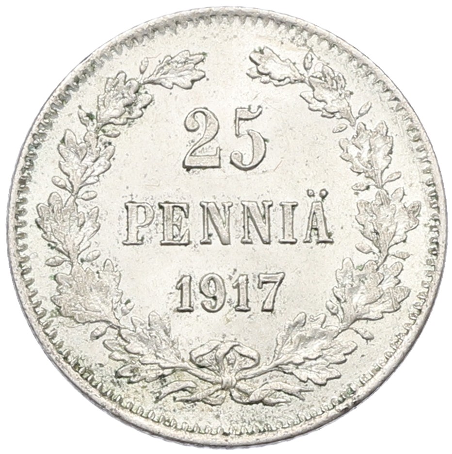 25 пенни 1917 года Русская Финляндия — Орел без корон (Временное правительство) — Фото №1