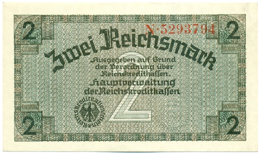 2 рейхсмарки 1940 года Германия (Для оккупированных территорий) — Фото №1
