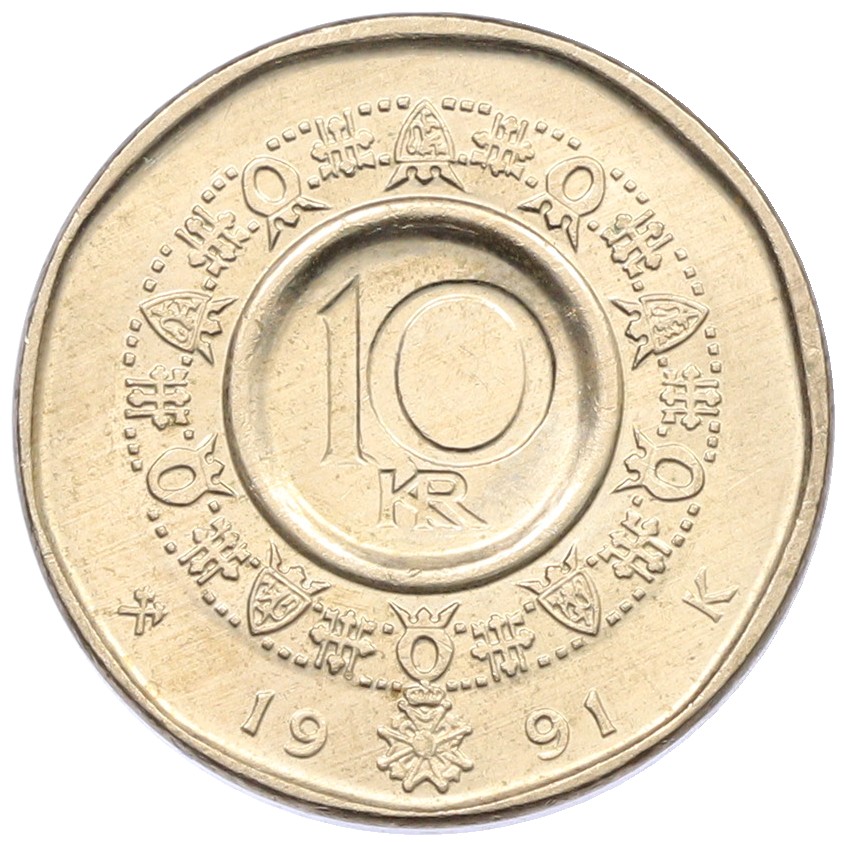 10 крон 1991 года Норвегия — Фото №1