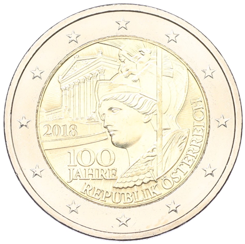 2 евро 2018 года Австрия «100 лет Австрийской республике» — Фото №1