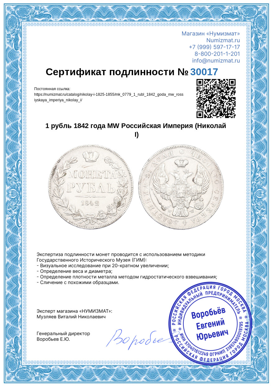 1 рубль 1842 года МW Российская Империя (Николай I) — Фото №3