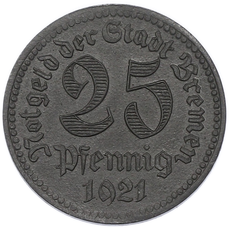 25 пфеннигов 1921 года Германия — город Бремен (Нотгельд) — Фото №2