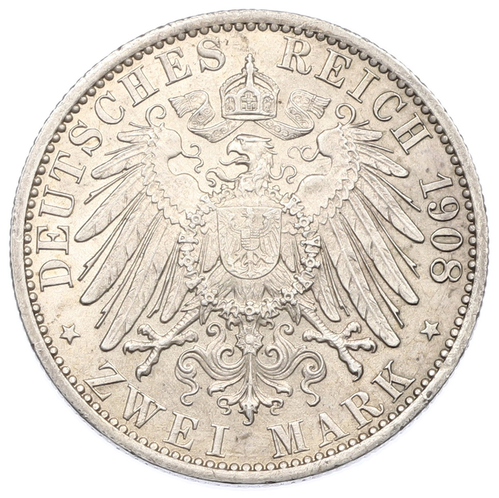 2 марки 1908 года Германия (Саксен-Веймар-Эйзенах) «350 лет Йенскому университету» — Фото №2