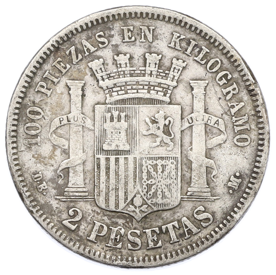 2 песеты 1870 (74) года Испания — Фото №2