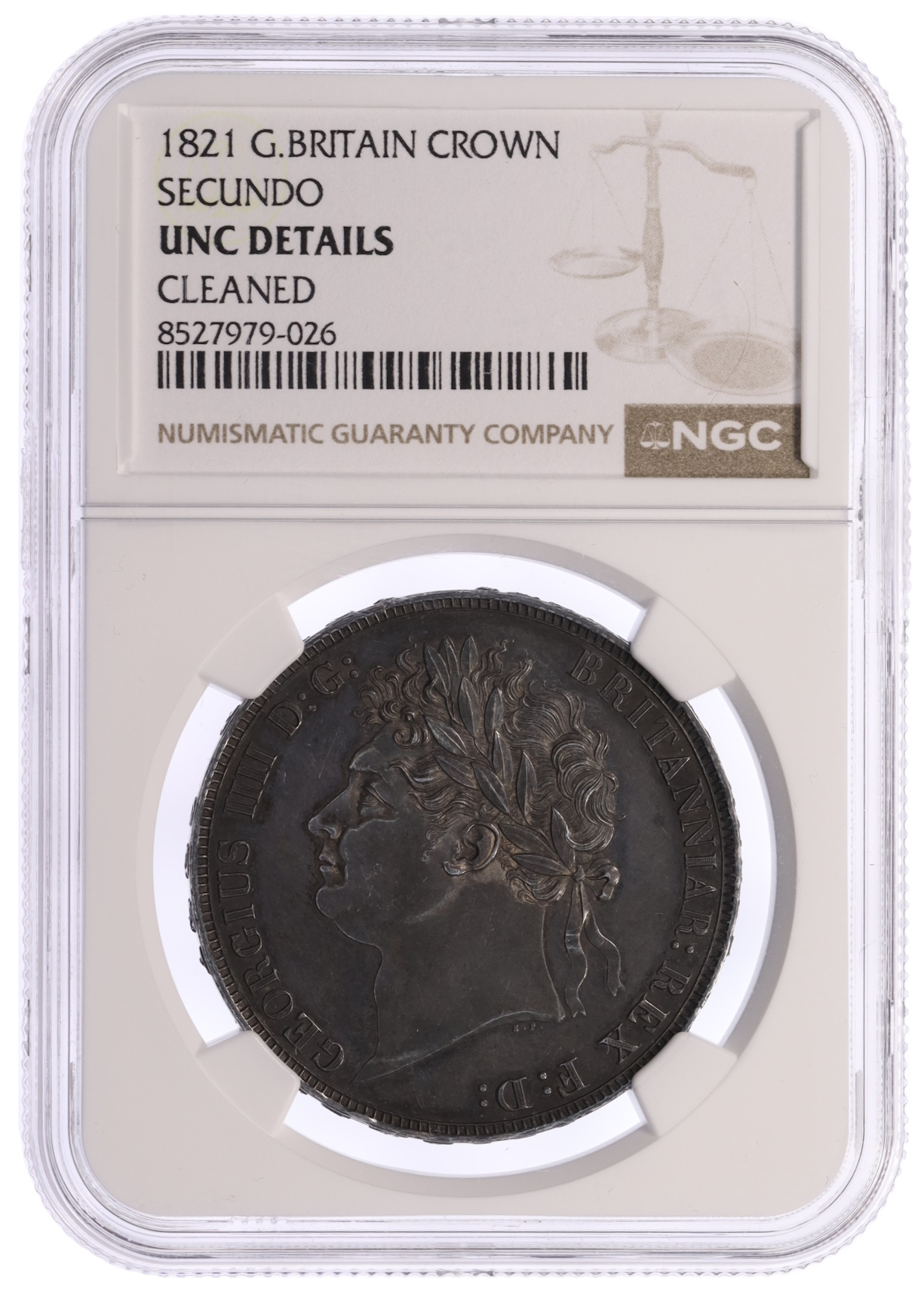 1 крона 1821 года Великобритания — в слабе NGC (UNC Details) — Фото №3