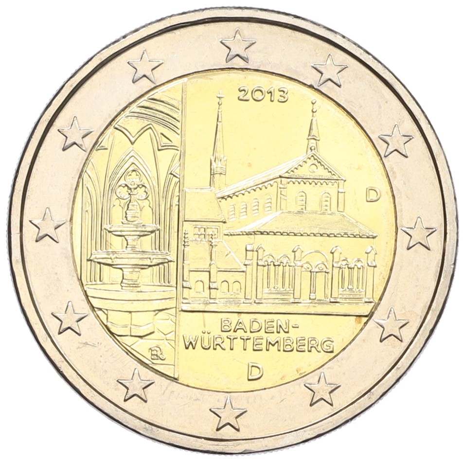 2 евро 2013 года D Германия «Федеральные земли Германии — Баден-Вюртемберг (Монастырь Маульбронн)» — Фото №1