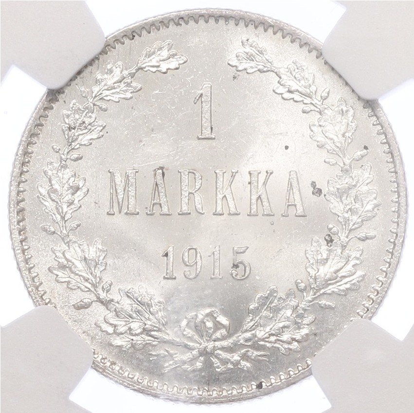 1 марка 1915 года Русская Финляндия — в слабе NGC (MS63) — Фото №1