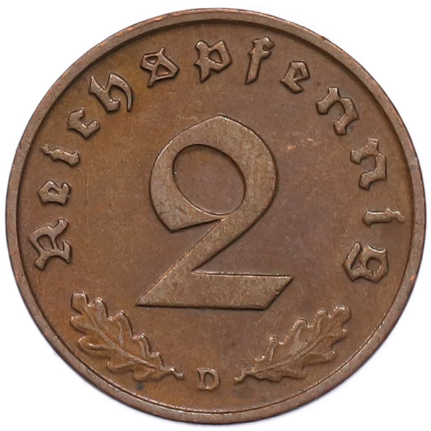 2 рейхспфеннига 1937 года D Германия — Фото №2