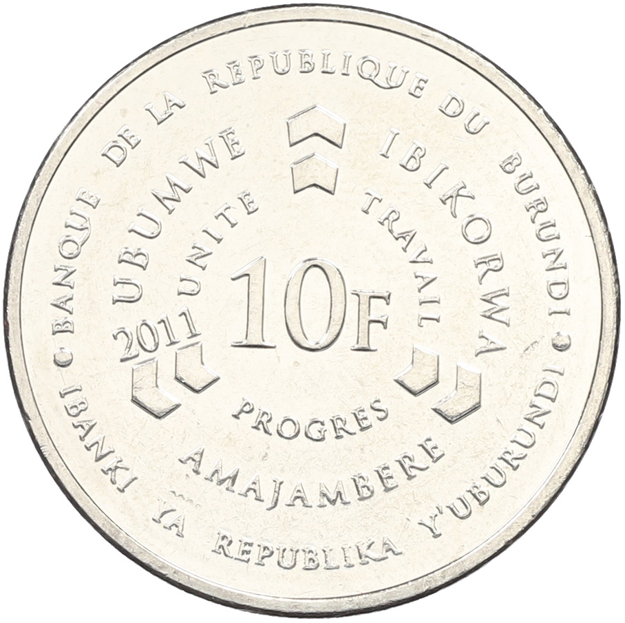 10 франков 2011 года Бурунди — Фото №2