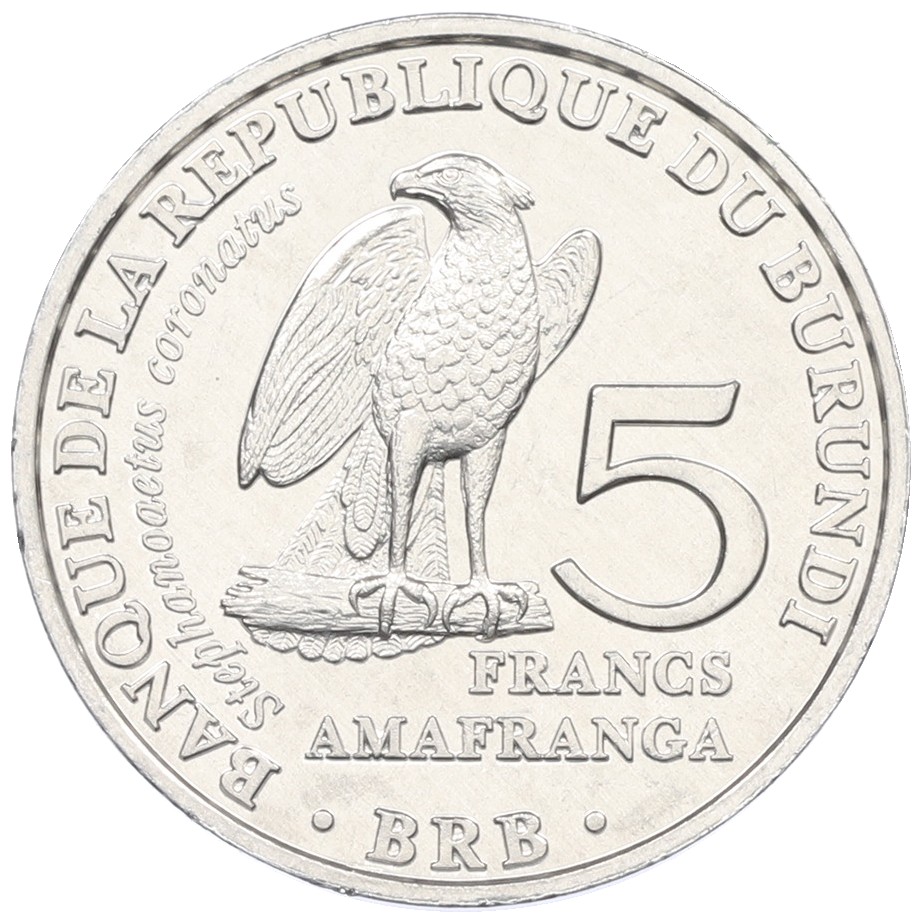5 франков 2014 года Бурунди «Птицы — Венценосный орел» — Фото №1