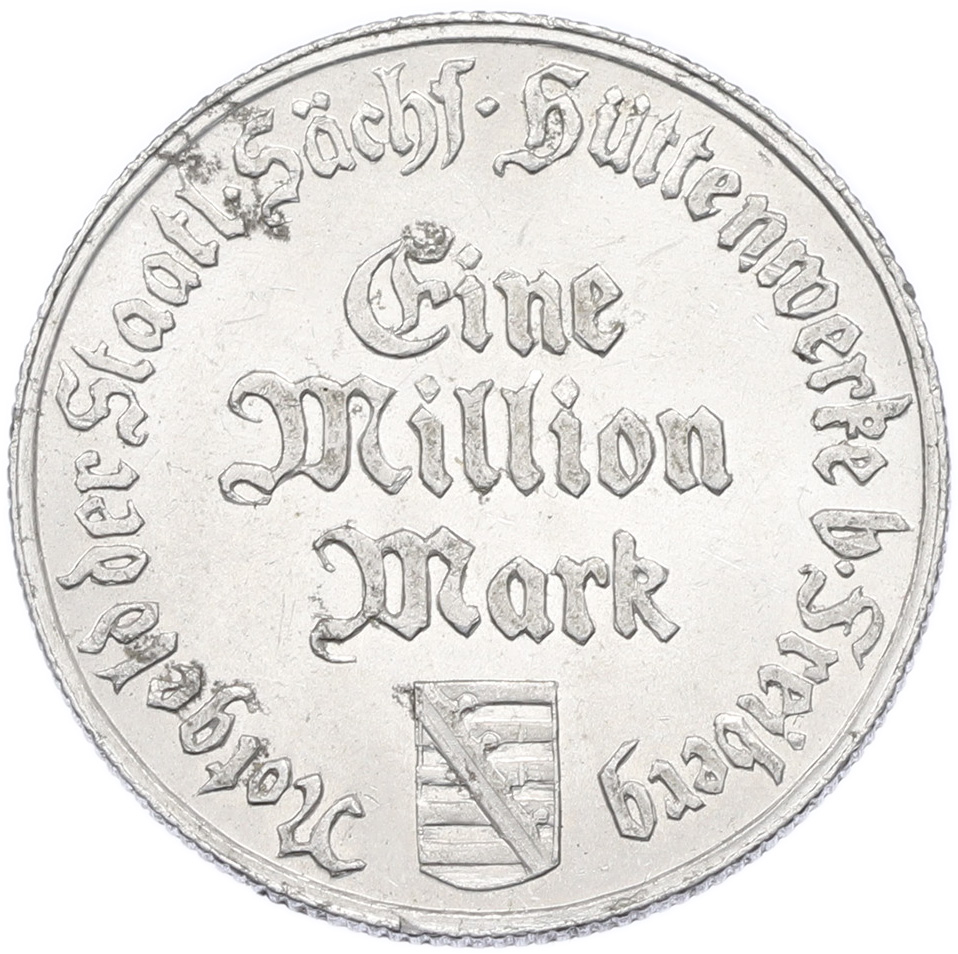 1 миллион марок 1923 года Германия — город Фрайберг (Нотгельд) — Фото №2