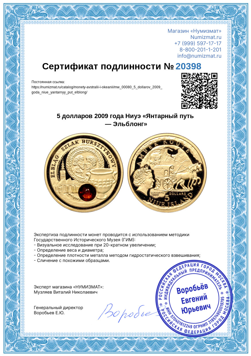 5 долларов 2009 года Ниуэ «Янтарный путь — Эльблонг» — Фото №3