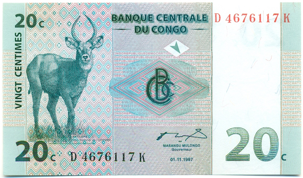 20 сантимов 1997 года Конго (ДРК) — Фото №1