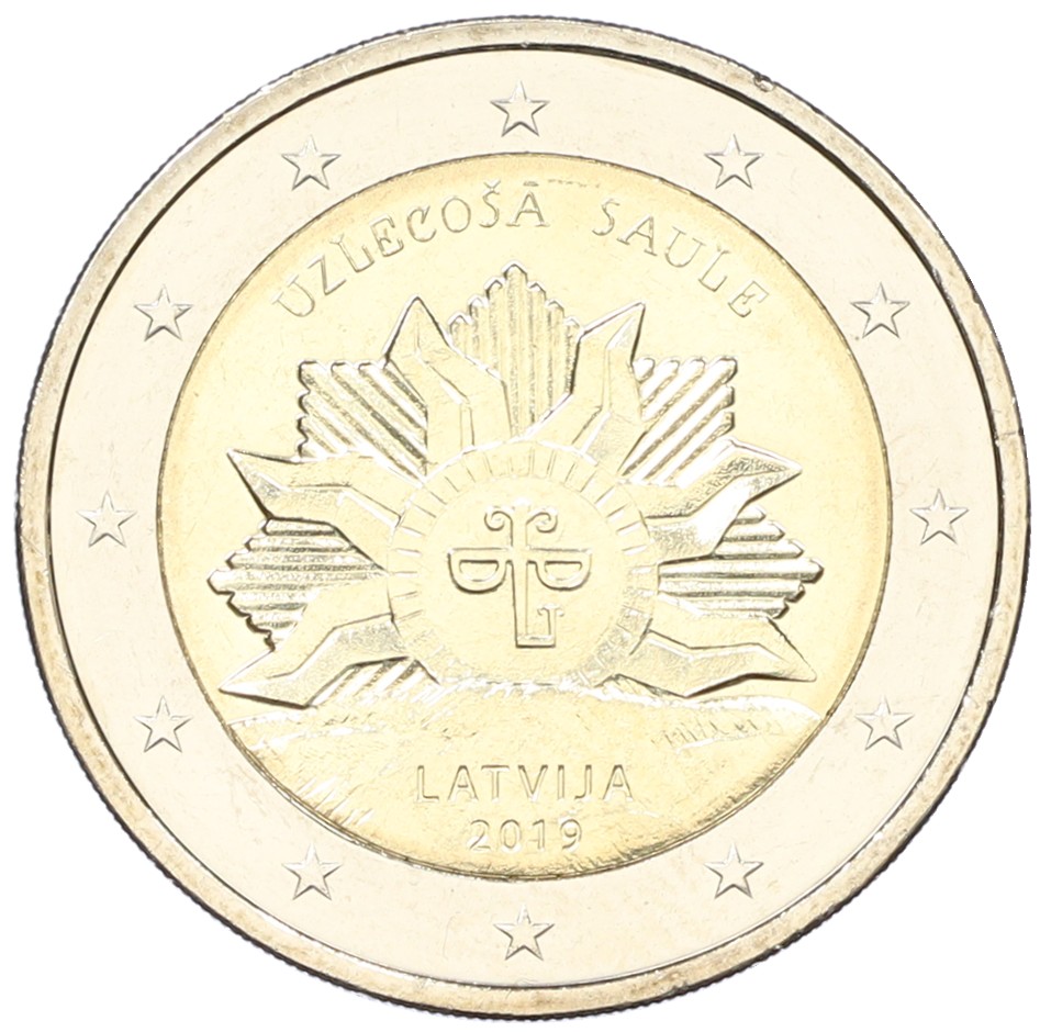 2 евро 2019 года Латвия «Восходящее солнце» — Фото №1