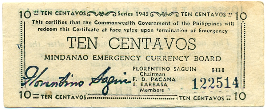 10 сентаво 1943 года Филиппины — провинция Минданао — Фото №1