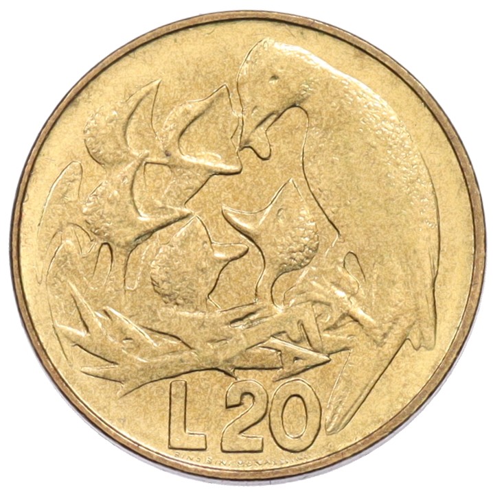 20 лир 1975 года Сан-Марино «Любовь у животных» — Фото №1