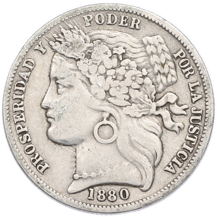 1 песета 1880 года Перу — Фото №1