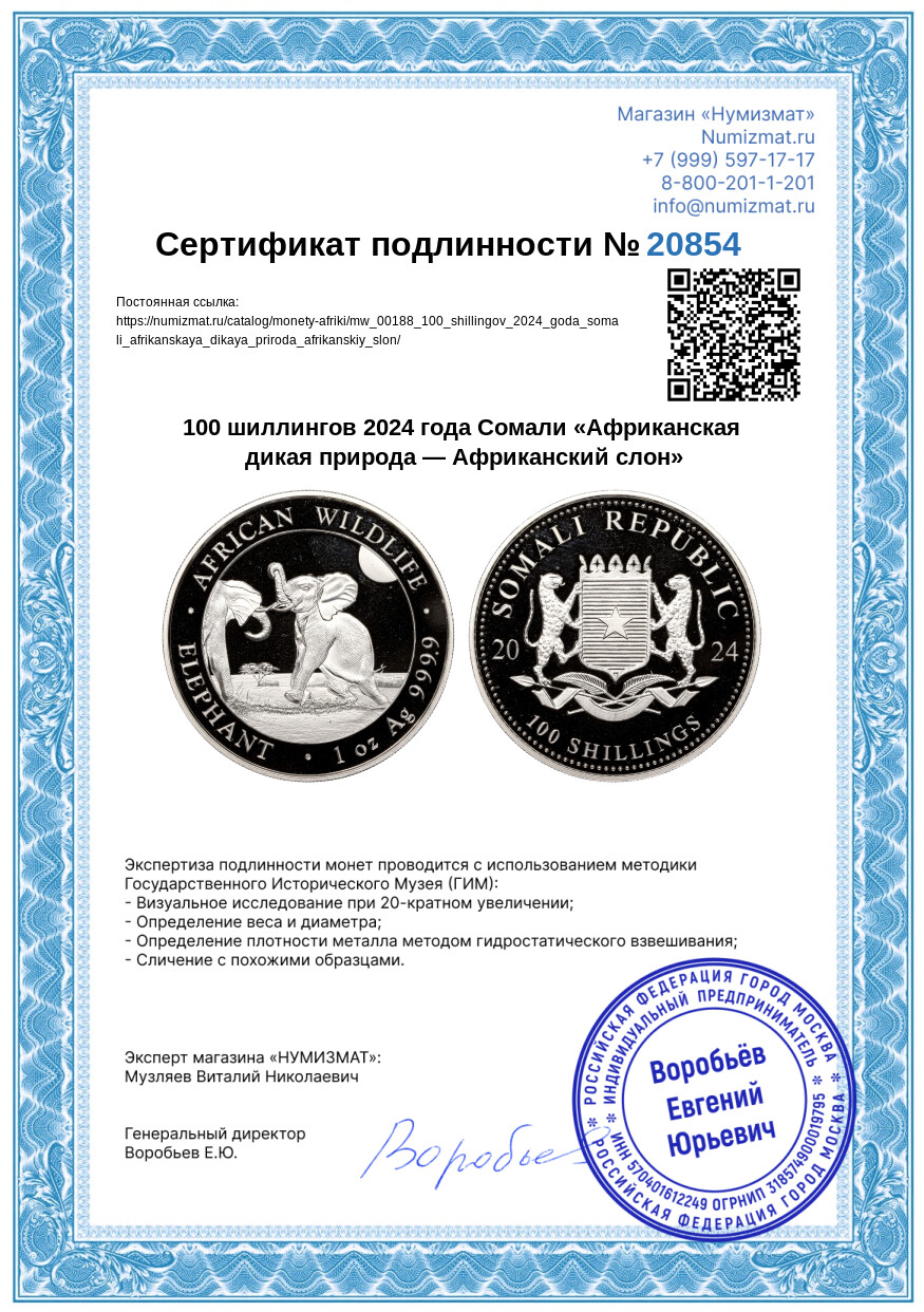 100 шиллингов 2024 года Сомали «Африканская дикая природа — Африканский слон» — Фото №3