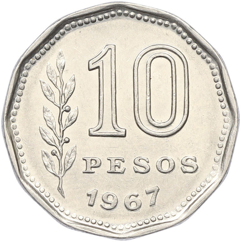 10 песо 1967 года Аргентина — Фото №1