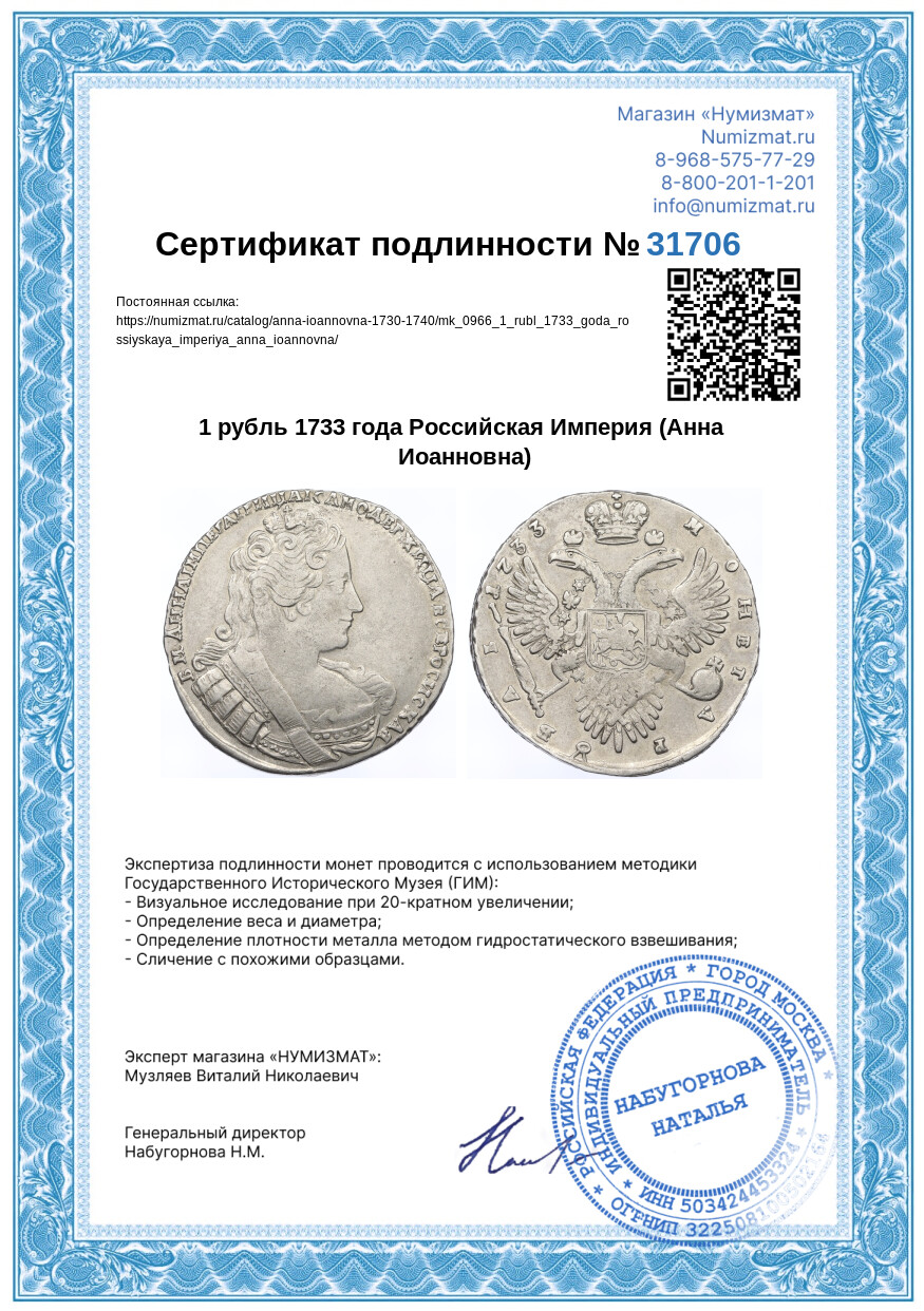 1 рубль 1733 года Российская Империя (Анна Иоанновна) — Фото №3
