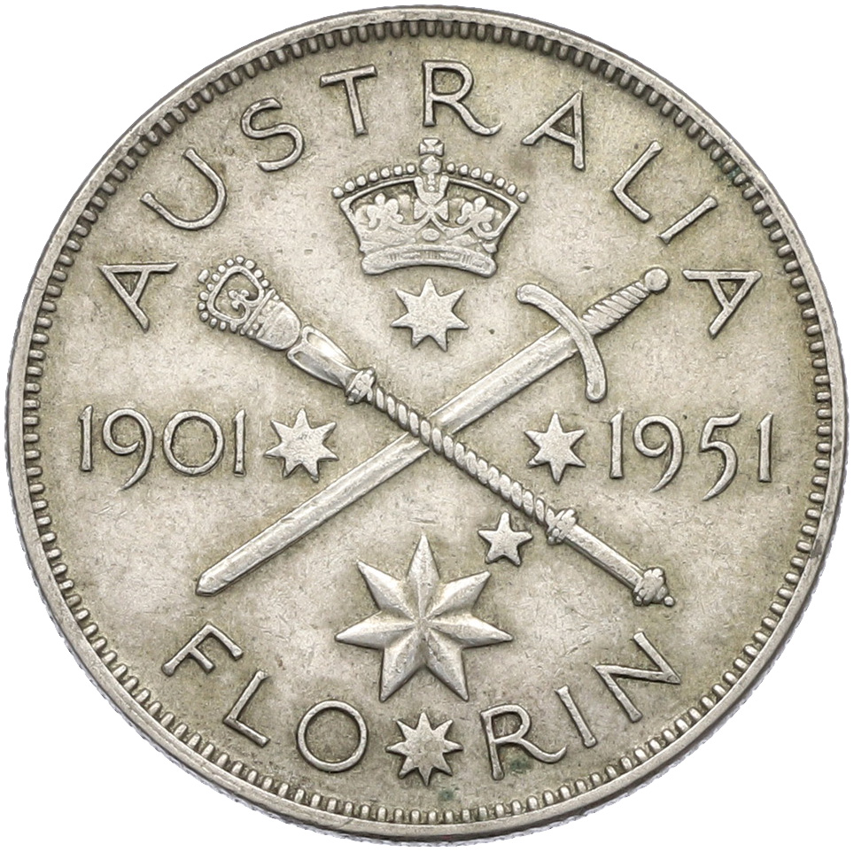 1 флорин 1951 года Австралия «50 лет Федерации» — Фото №1