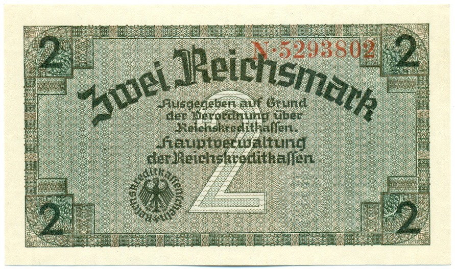 2 рейхсмарки 1940 года Германия (Для оккупированных территорий) — Фото №1