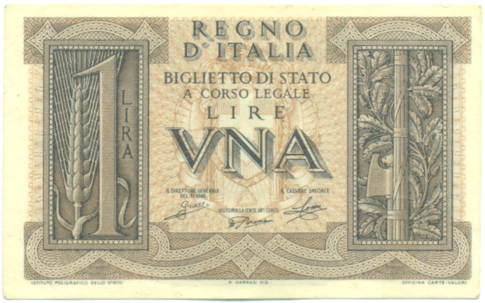 1 лира 1939 года Италия — Фото №1