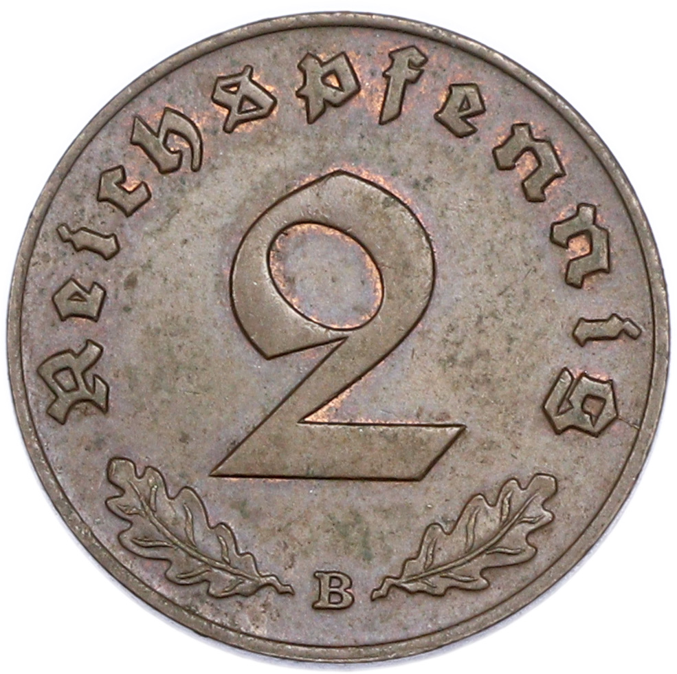 2 рейхспфеннига 1939 года B Германия — Фото №2