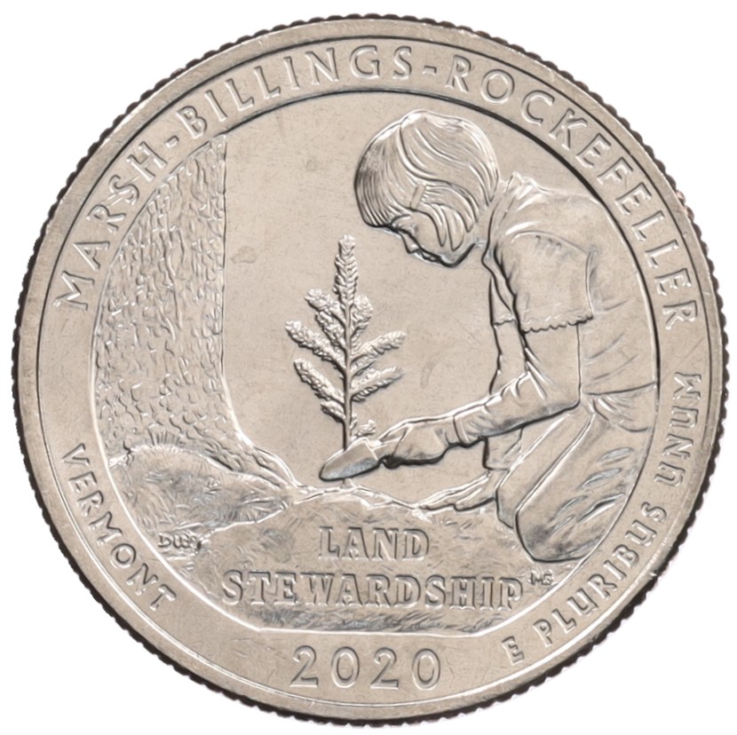 1/4 доллара (25 центов) 2020 года Р США «Национальные парки — №54 Исторический парк Марш-Биллингс-Рокфеллер» — Фото №1