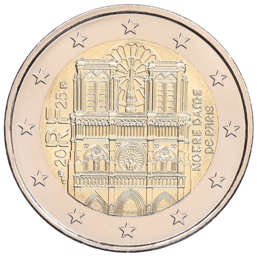2 евро 2025 года Франция «Собор Парижской Богоматери» — Фото №1