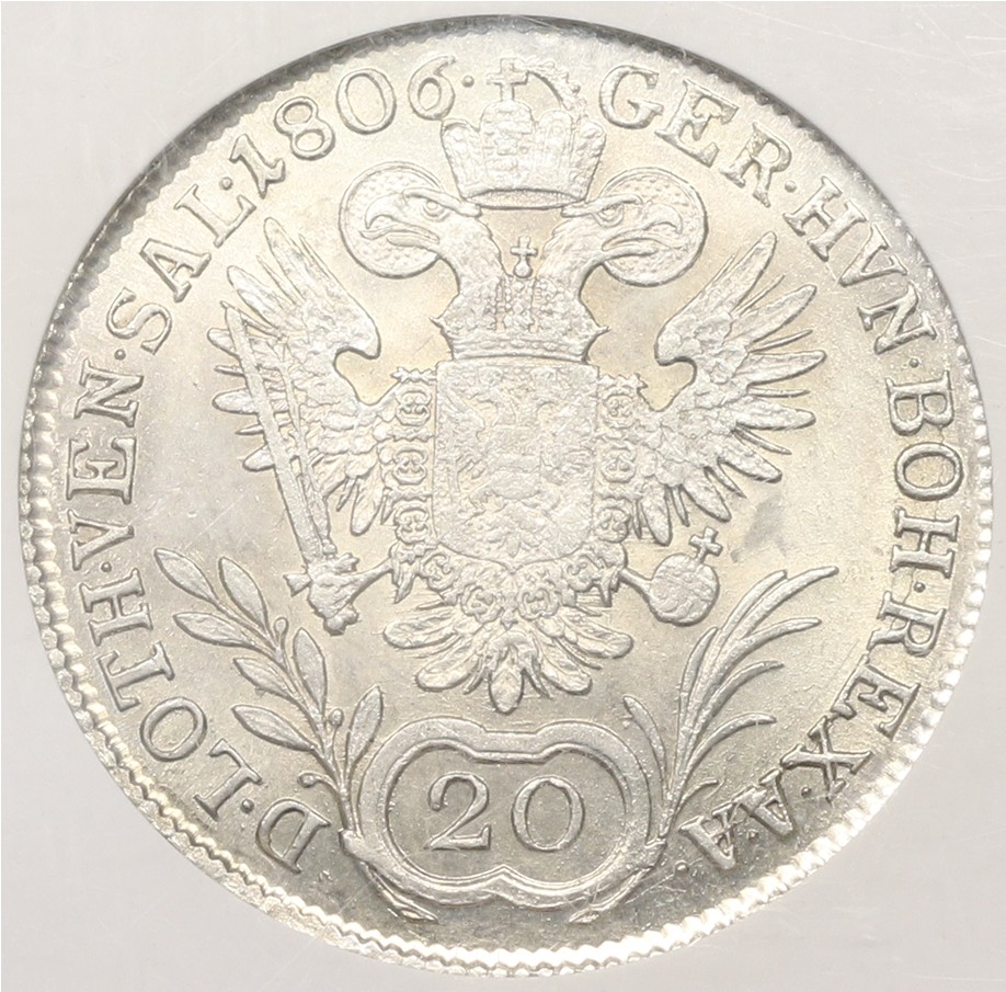 20 крейцеров 1806 года A Австрия — в слабе ECC (MS60) — Фото №1
