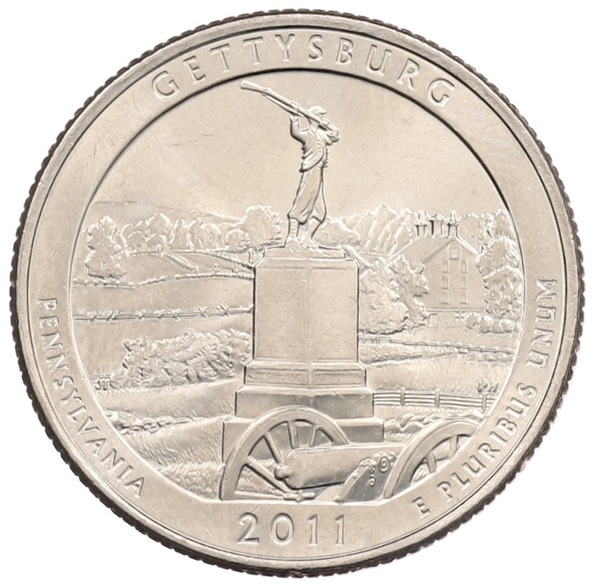 1/4 доллара (25 центов) 2011 года D США «Национальные парки — №6 Национальный парк Геттисберг» — Фото №1