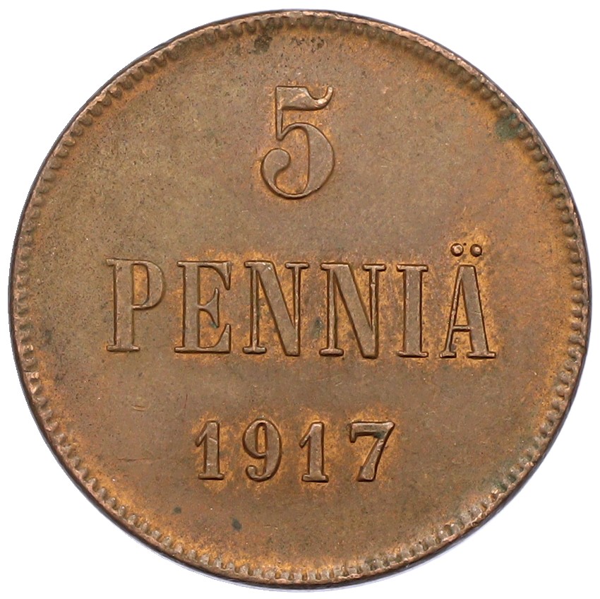 5 пенни 1917 года Русская Финляндия (Вензель Николая II) — Фото №1