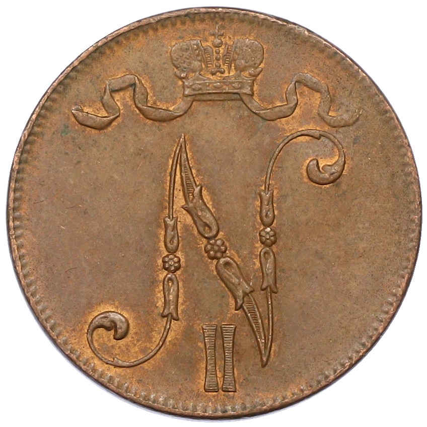 5 пенни 1917 года Русская Финляндия (Вензель Николая II) — Фото №2