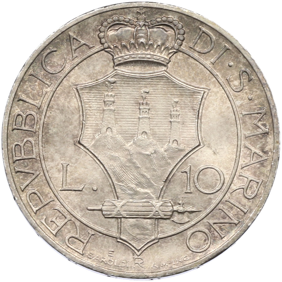 10 лир 1937 года Сан-Марино — Фото №2