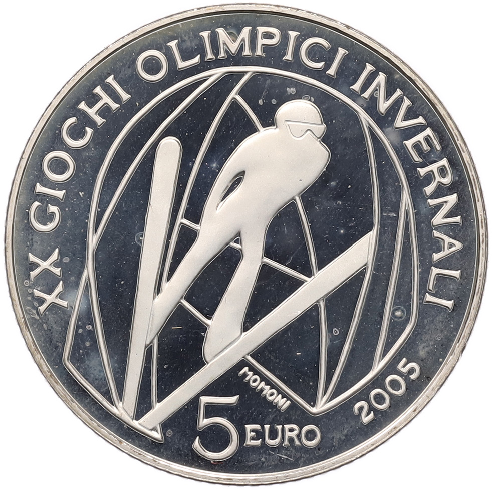 5 евро 2005 года Италия «XX зимние Олимпийские игры, Турин 2006 — Прыжки на лыжах с трамплина» — Фото №1