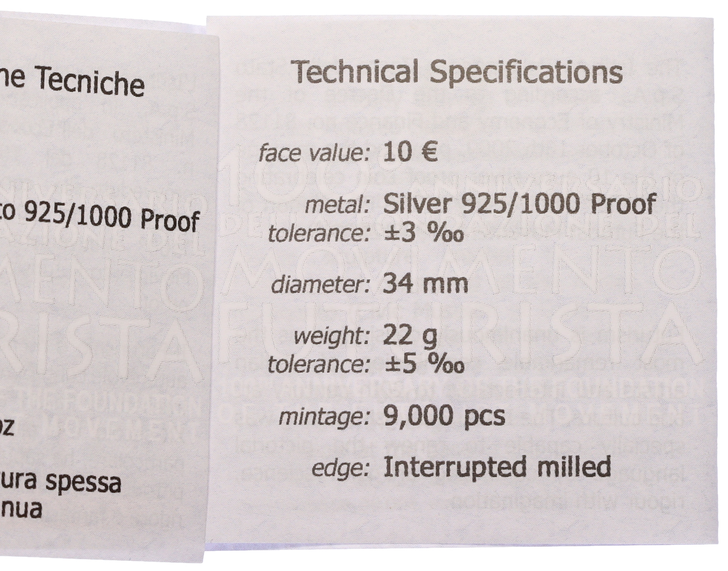 10 евро 2009 года Италия «100 лет Футуризму» — Фото №4