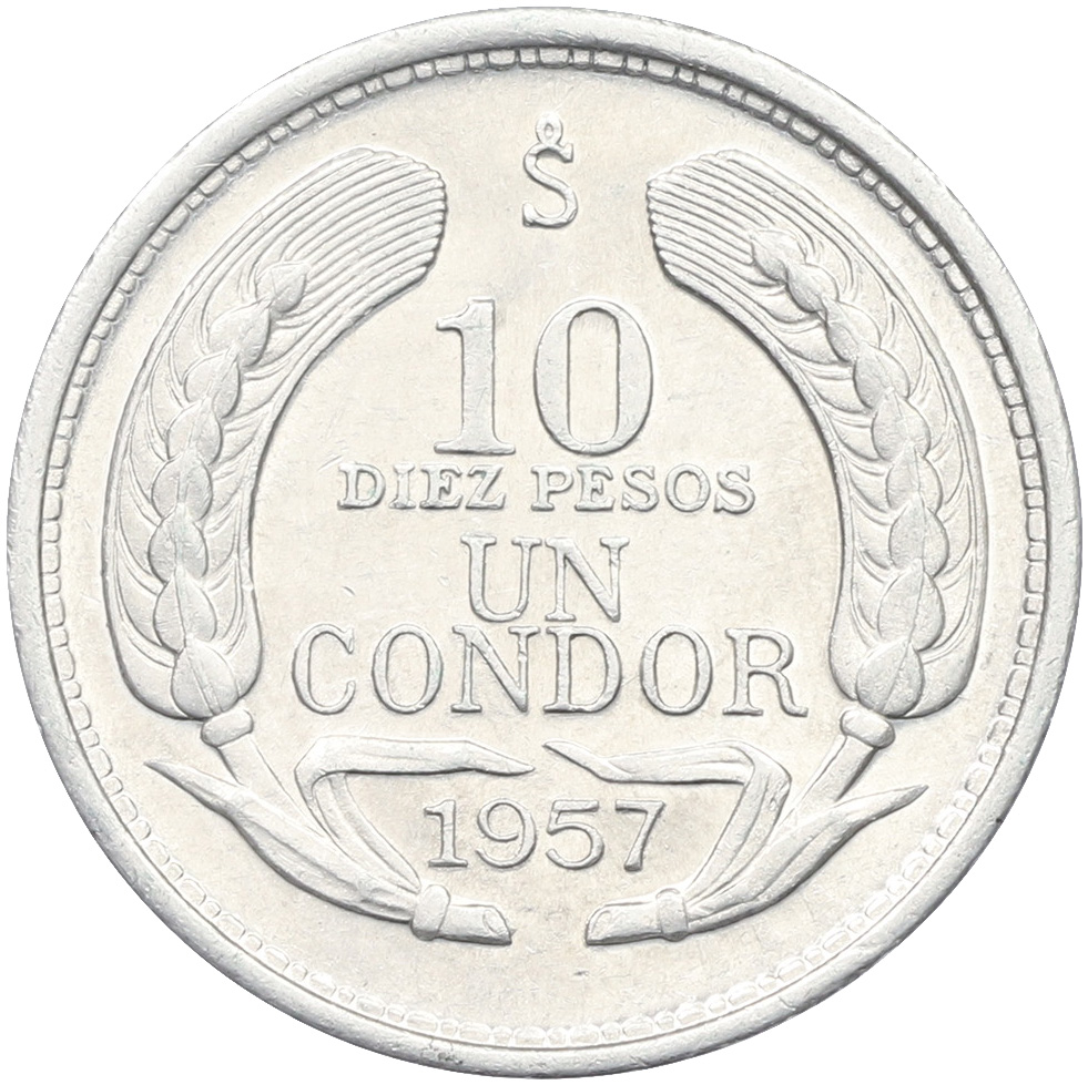 10 песо 1957 года Чили — Фото №1