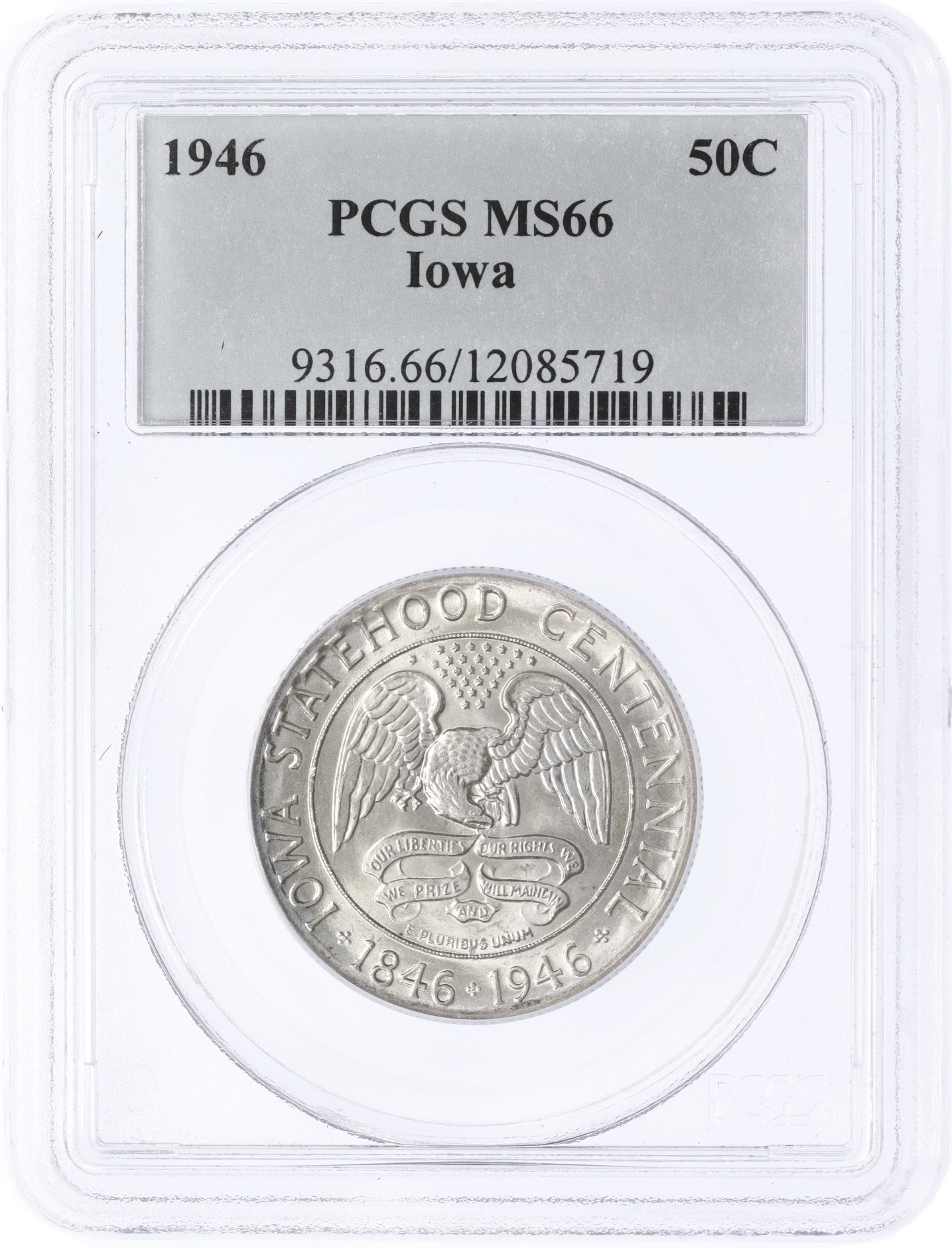 1/2 доллара (50 центов) 1946 года США «100 лет штату Айова» в слабе PCGS (MS66) — Фото №3