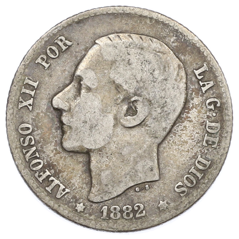 1 песета 1882 года Испания — Фото №1