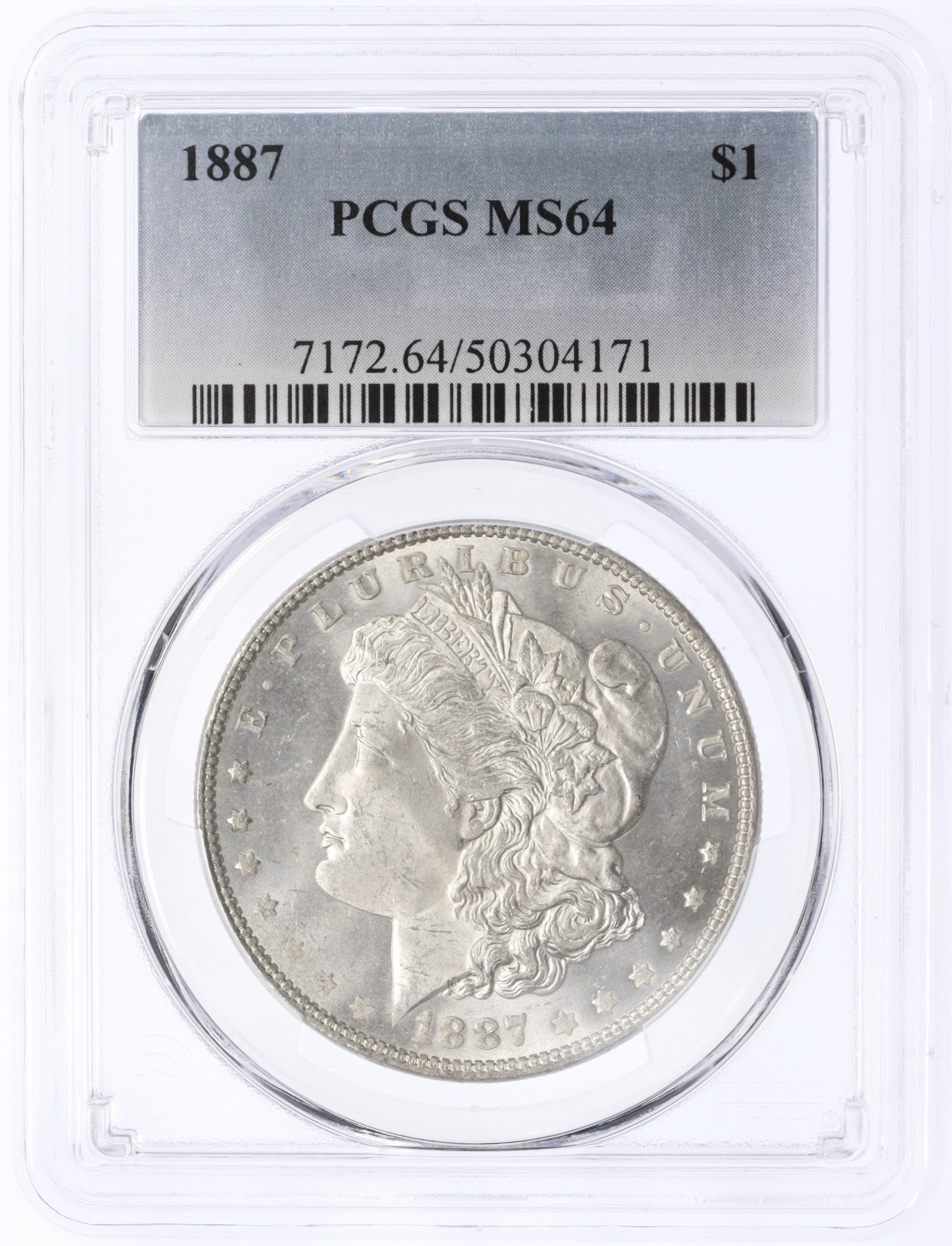 1 доллар 1887 года США «Доллар Моргана» в слабе PCGS (MS64) — Фото №3