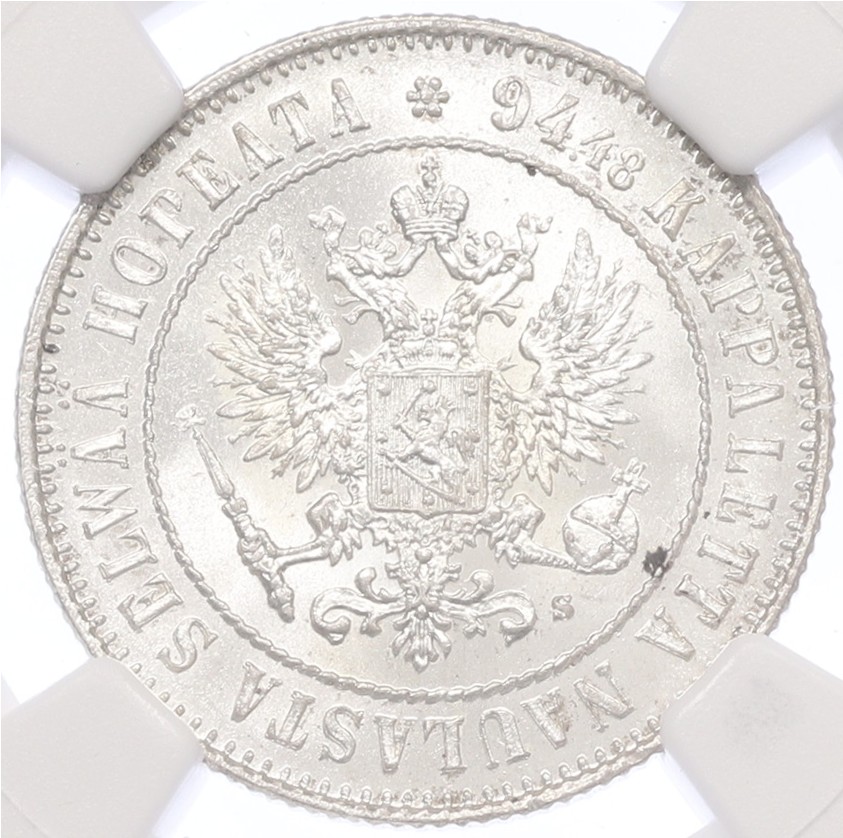 1 марка 1915 года Русская Финляндия — в слабе NGC (MS63) — Фото №2
