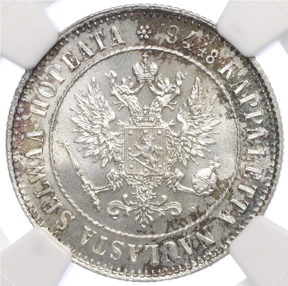 1 марка 1915 года Русская Финляндия — в слабе NGC (MS66) — Фото №2