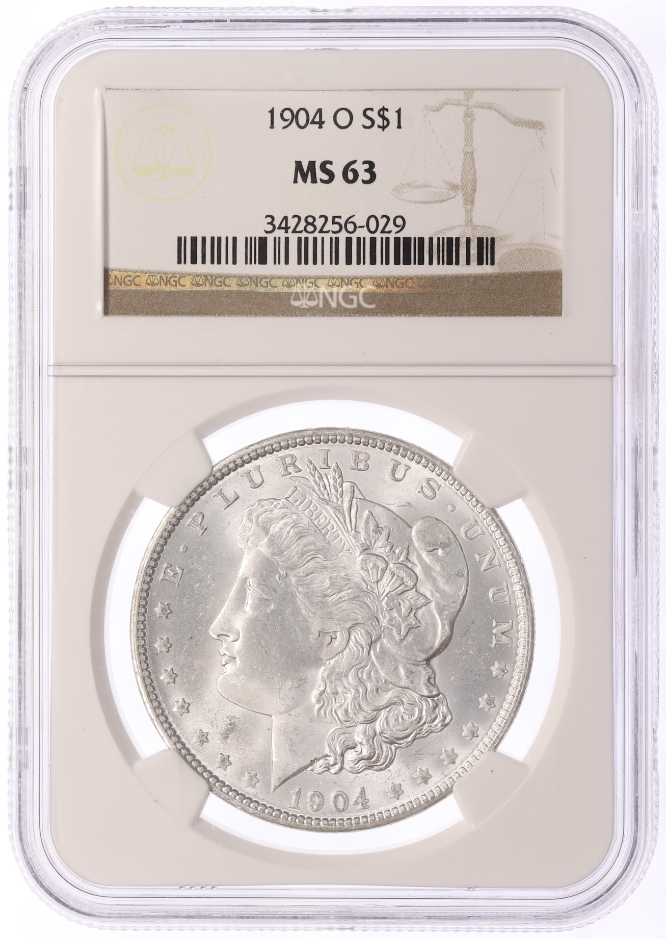 1 доллар 1904 года О США «Доллар Моргана» в слабе NGC (MS63) — Фото №3