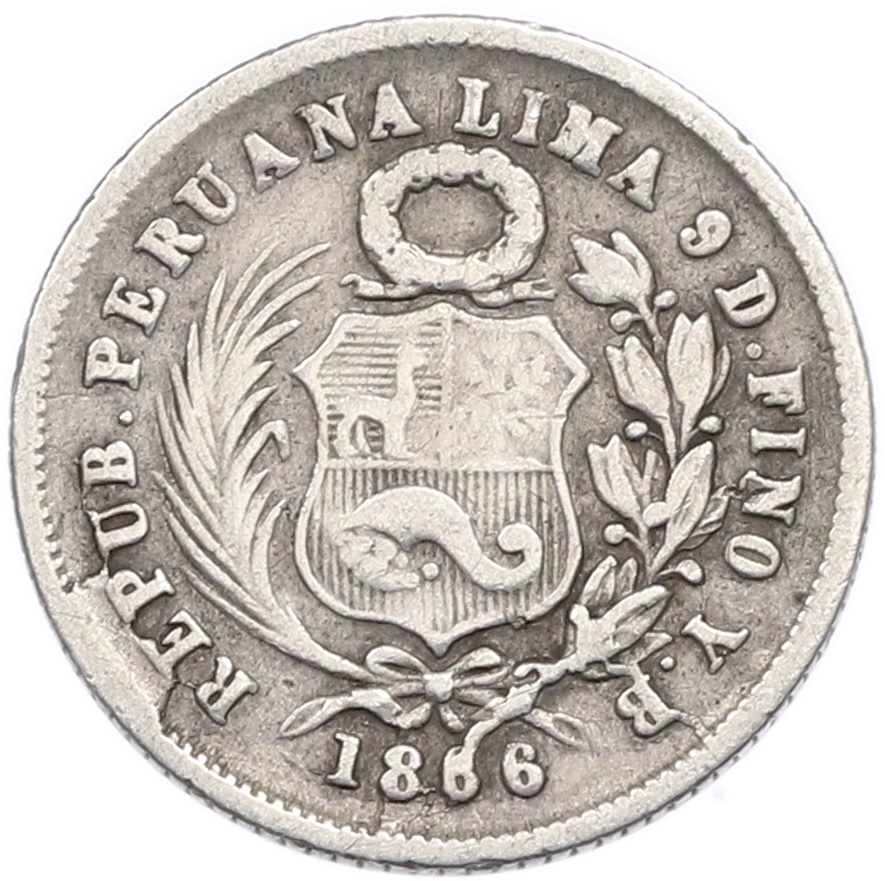 1 динеро 1866 года Перу — Фото №1