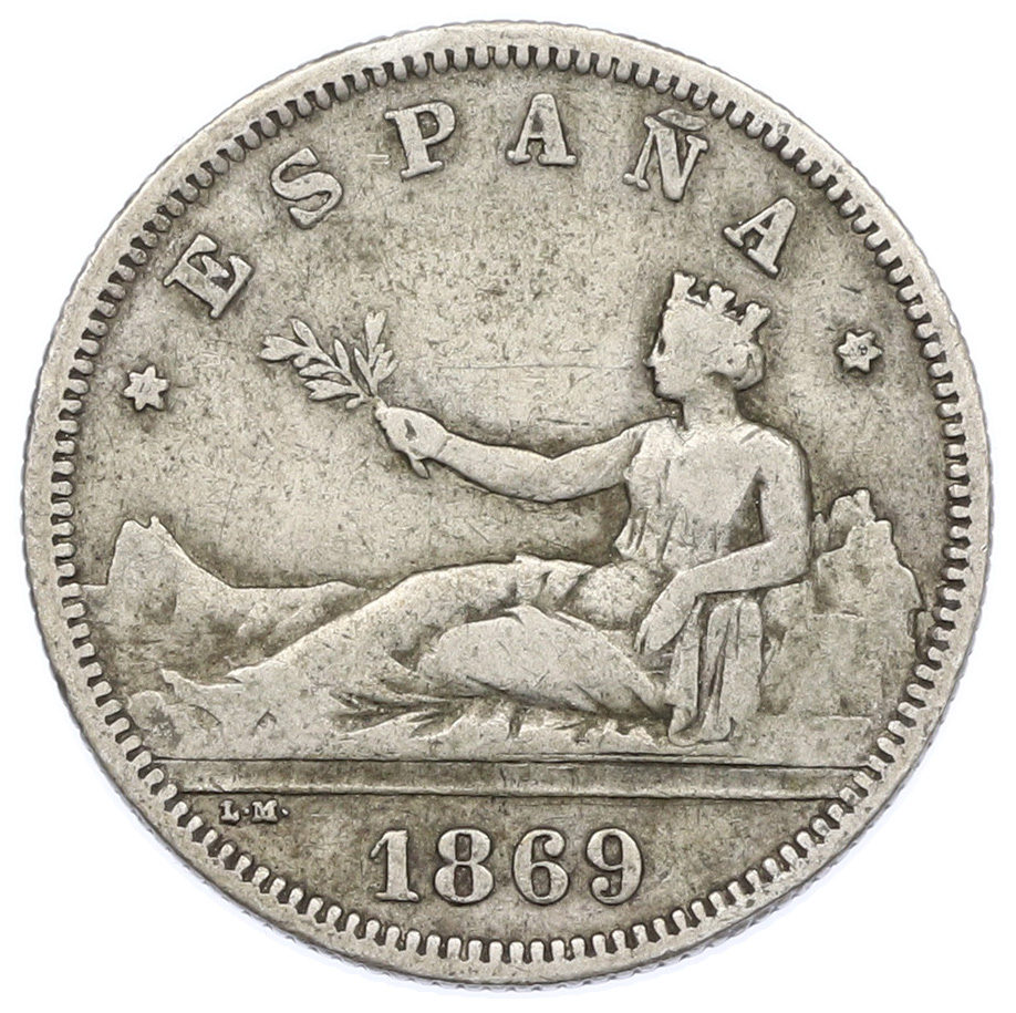 2 песеты 1869 года Испания — Фото №1