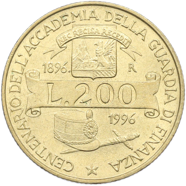 200 лир 1996 года Италия «100 лет Академии таможенной службы» — Фото №1