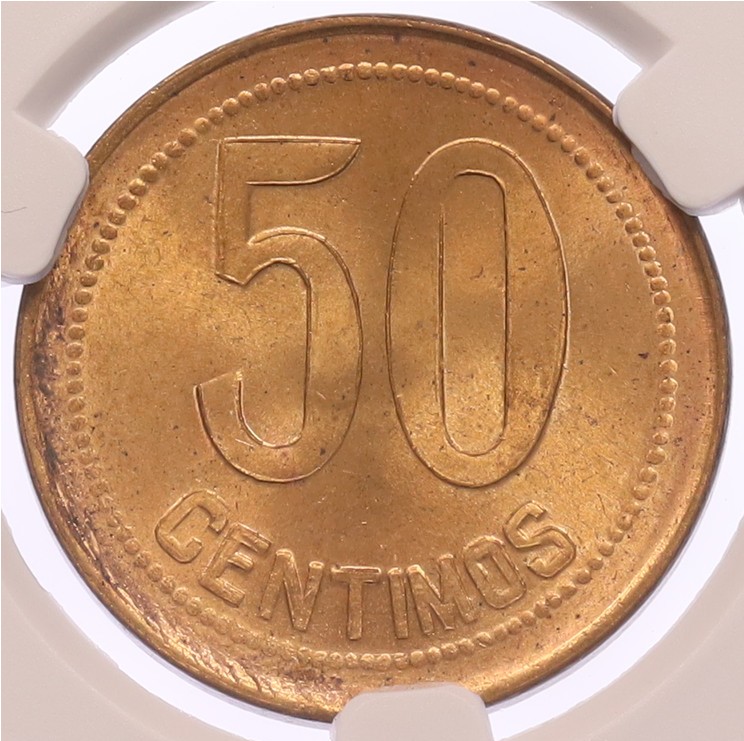 50 сентимо 1937 года Испания — в слабе CPRC (MS64RB) — Фото №2