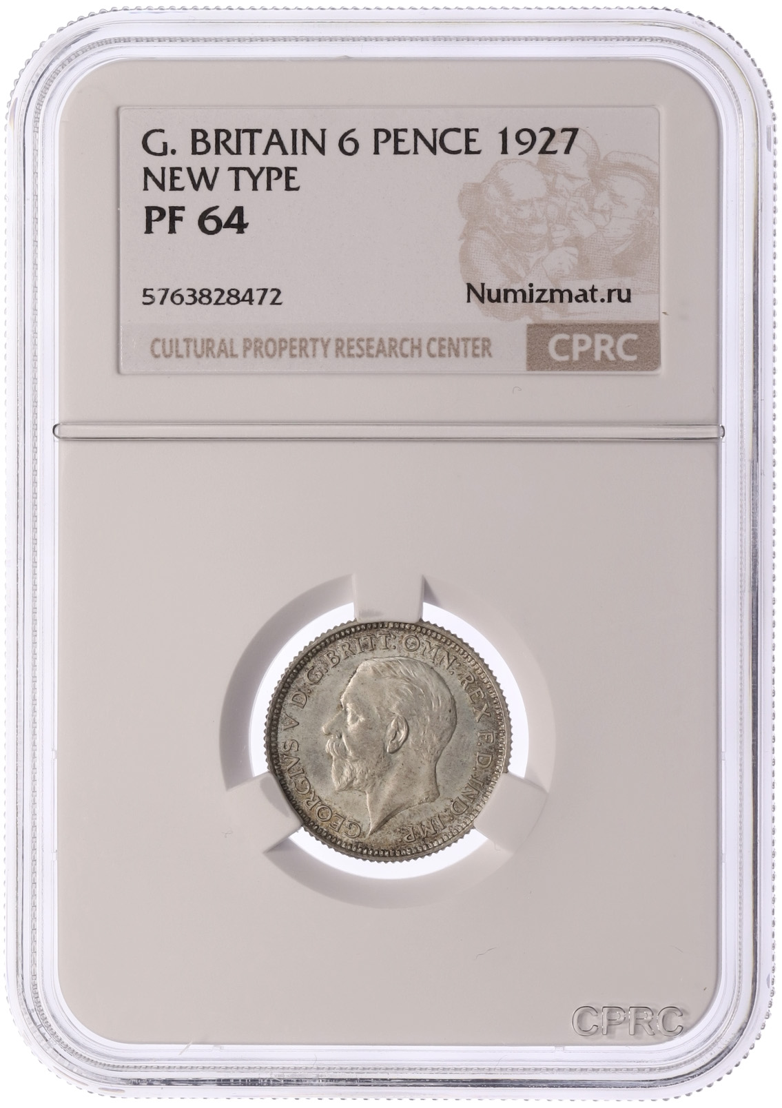 6 пенсов 1927 года Великобритания — в слабе CPRC (PF64) — Фото №3